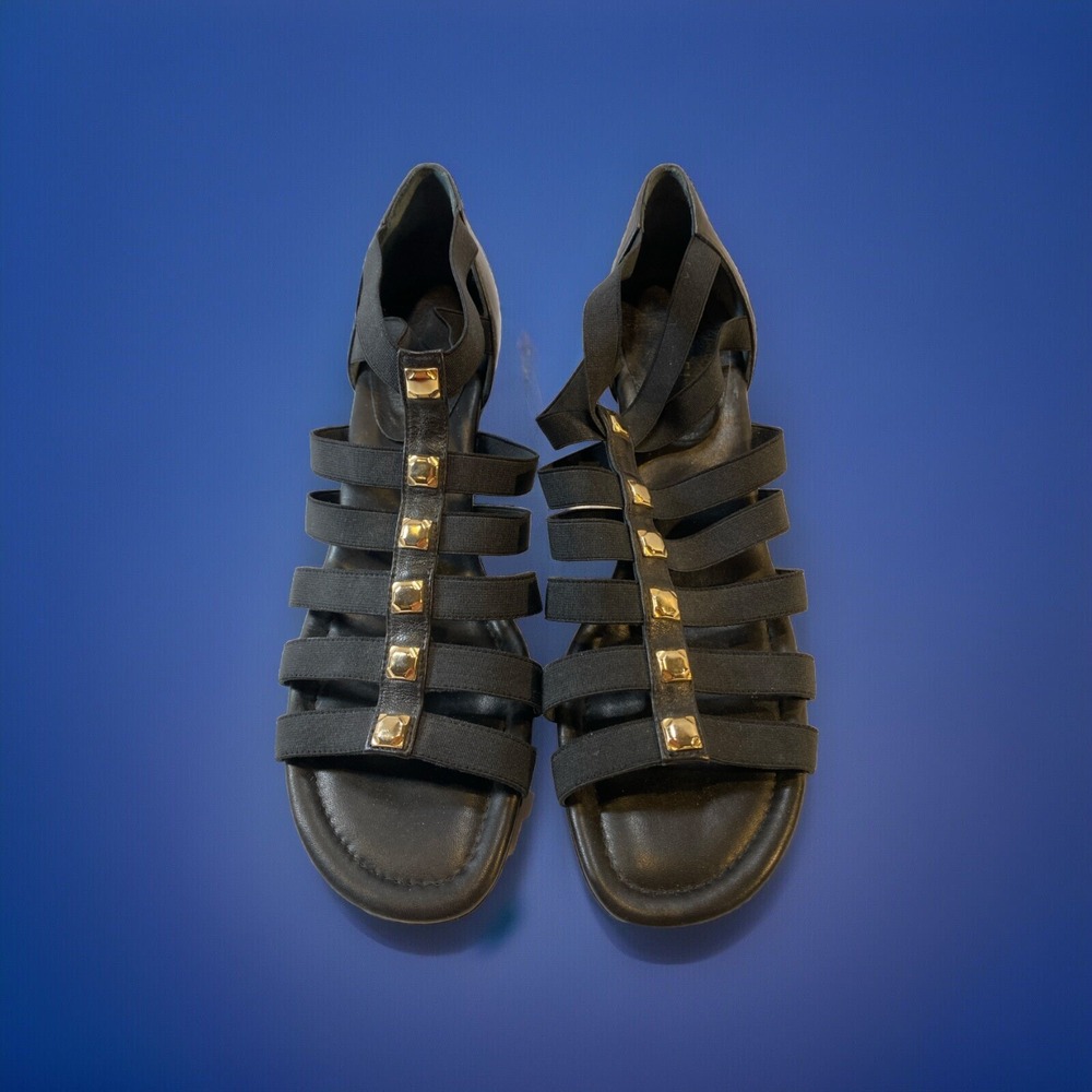 Amalfi Women's Strappy Black Heels Sandals‎  With Gold Accents Size 11 – New